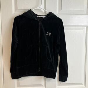 MARY KAY Makeup Women's M Hoodie Jacket Black Velour Hood Embroidered Zip-Front